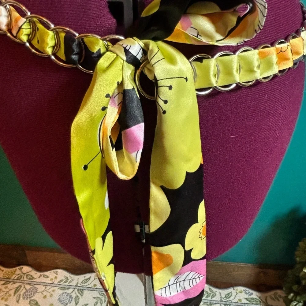 Stylish Multi Colored Scarf Metal Tie Belt